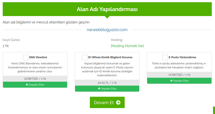 Narweb alan adı yapılandırması