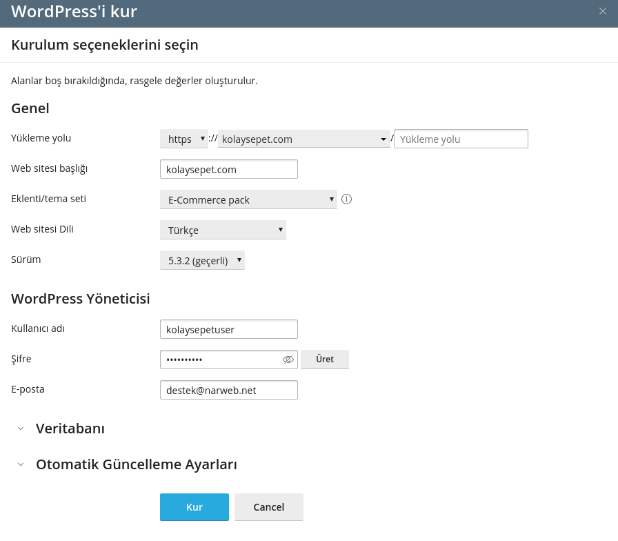 Wordpress Hosting Kurulumu