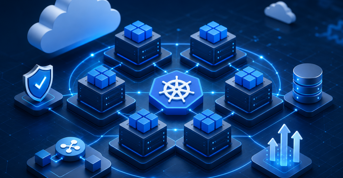 Kubernetes Cluster Hosting altyapısını anlatan bulut sunucu ve konteyner mimarisi görseli