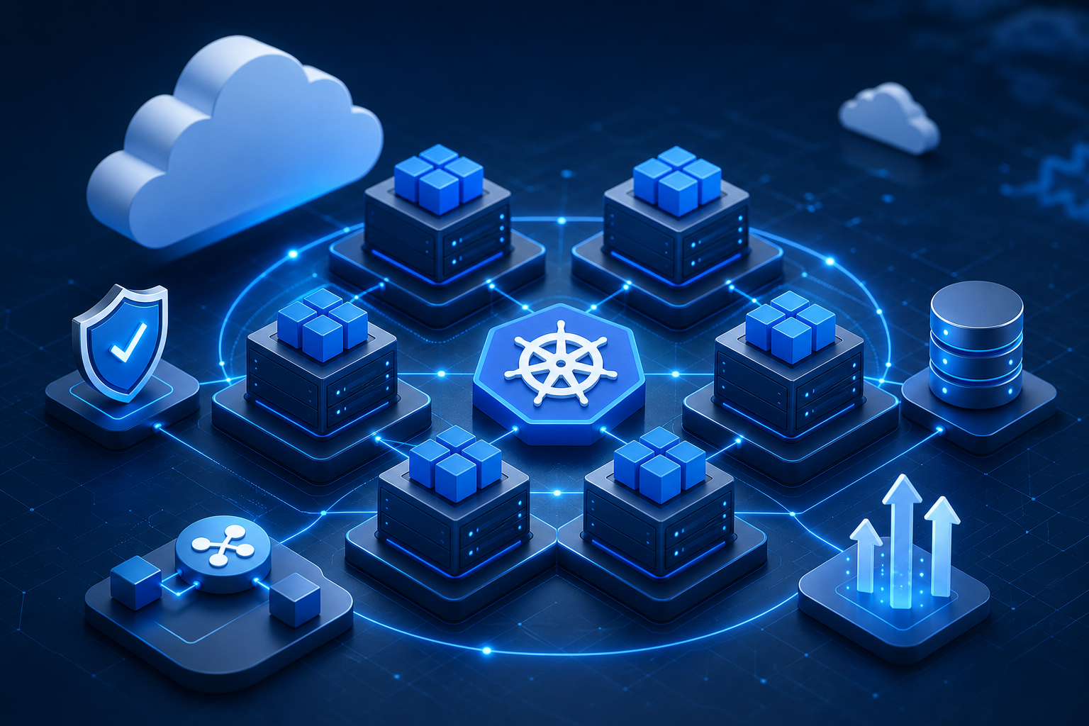 Kubernetes Cluster Hosting altyapısını anlatan bulut sunucu ve konteyner mimarisi görseli