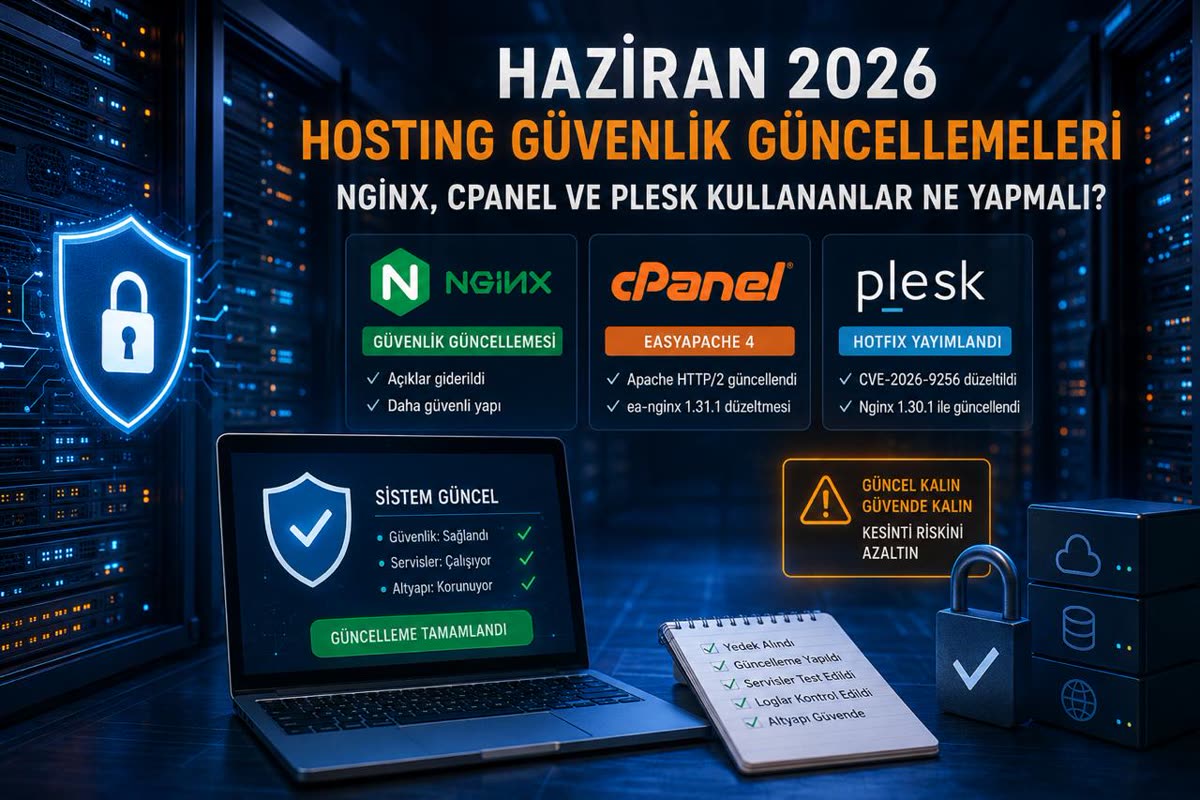 Haziran 2026 hosting güvenlik güncellemeleri: Nginx, cPanel ve Plesk