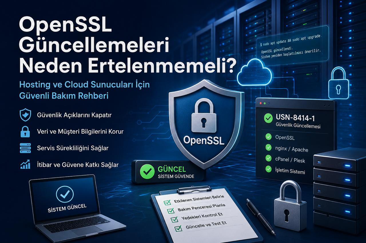 OpenSSL güncellemeleri, hosting ve cloud sunucuları için güvenli bakım rehberi görseli