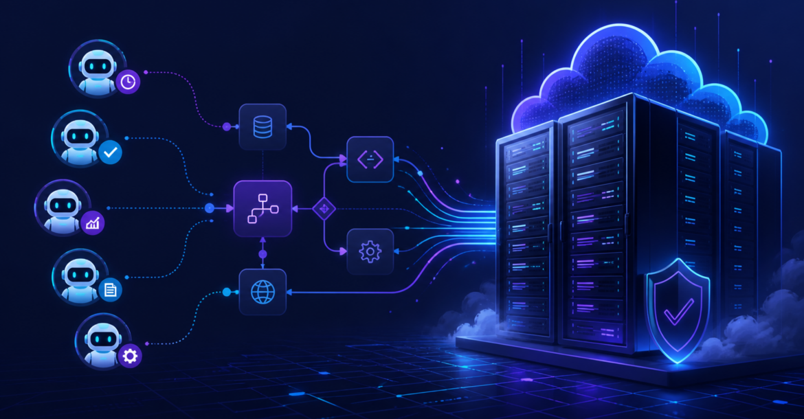 AI agent hosting için bot ve otomasyon sunucusu altyapısı görseli