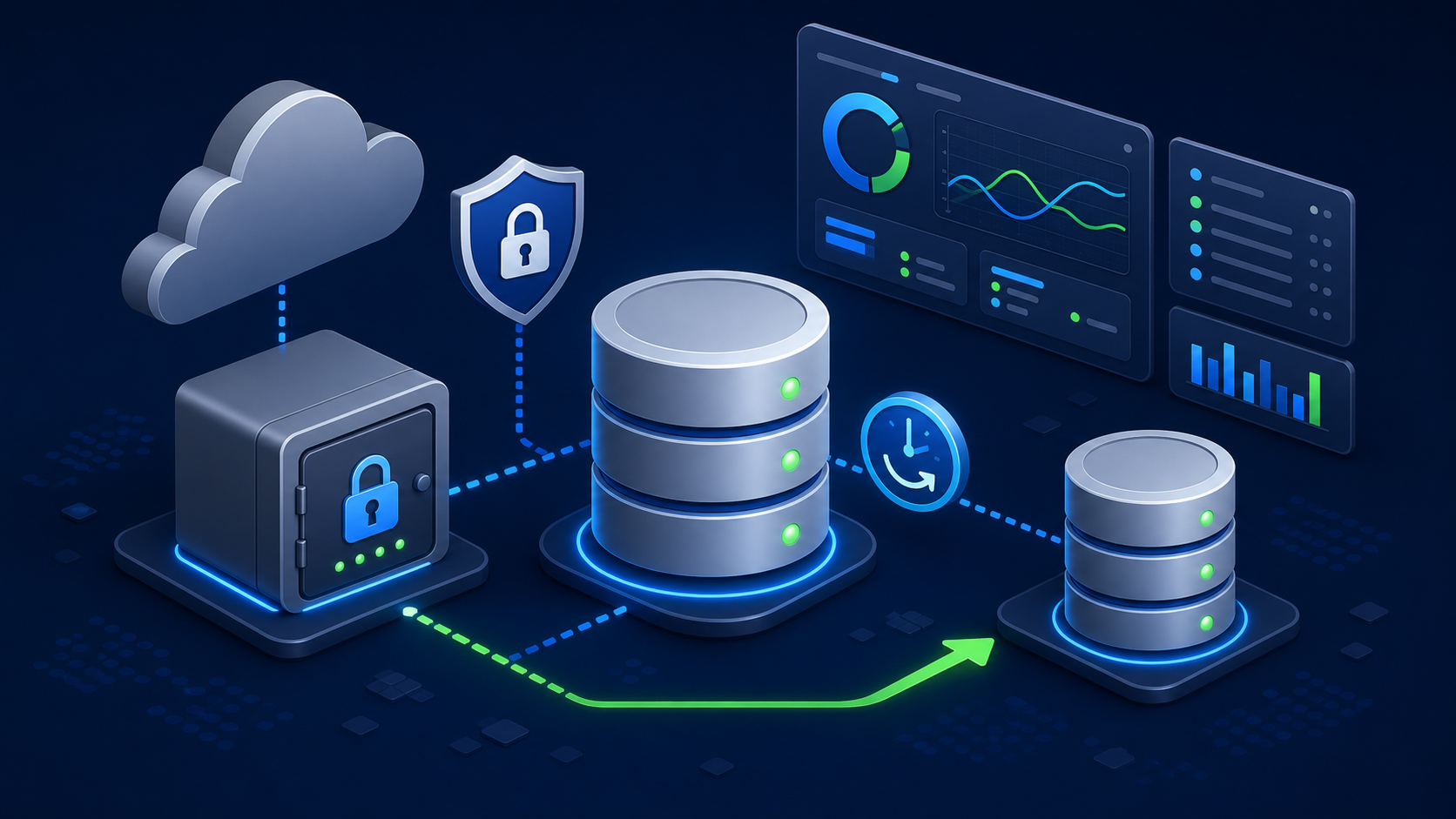 SaaS uygulamaları için PostgreSQL yedekleme, geri dönüş ve izleme altyapısı illüstrasyonu